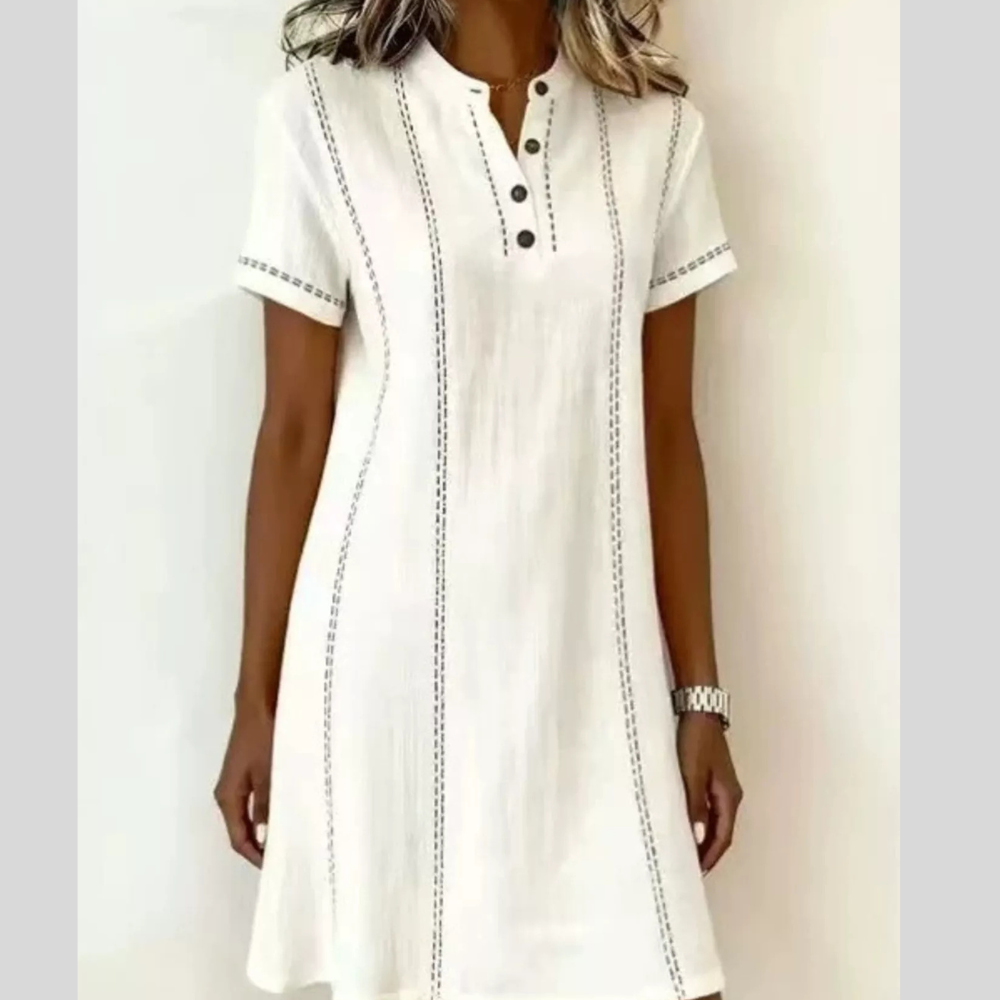 Full Size Button Detail Short Sleeve Shift Dress Plus Size
