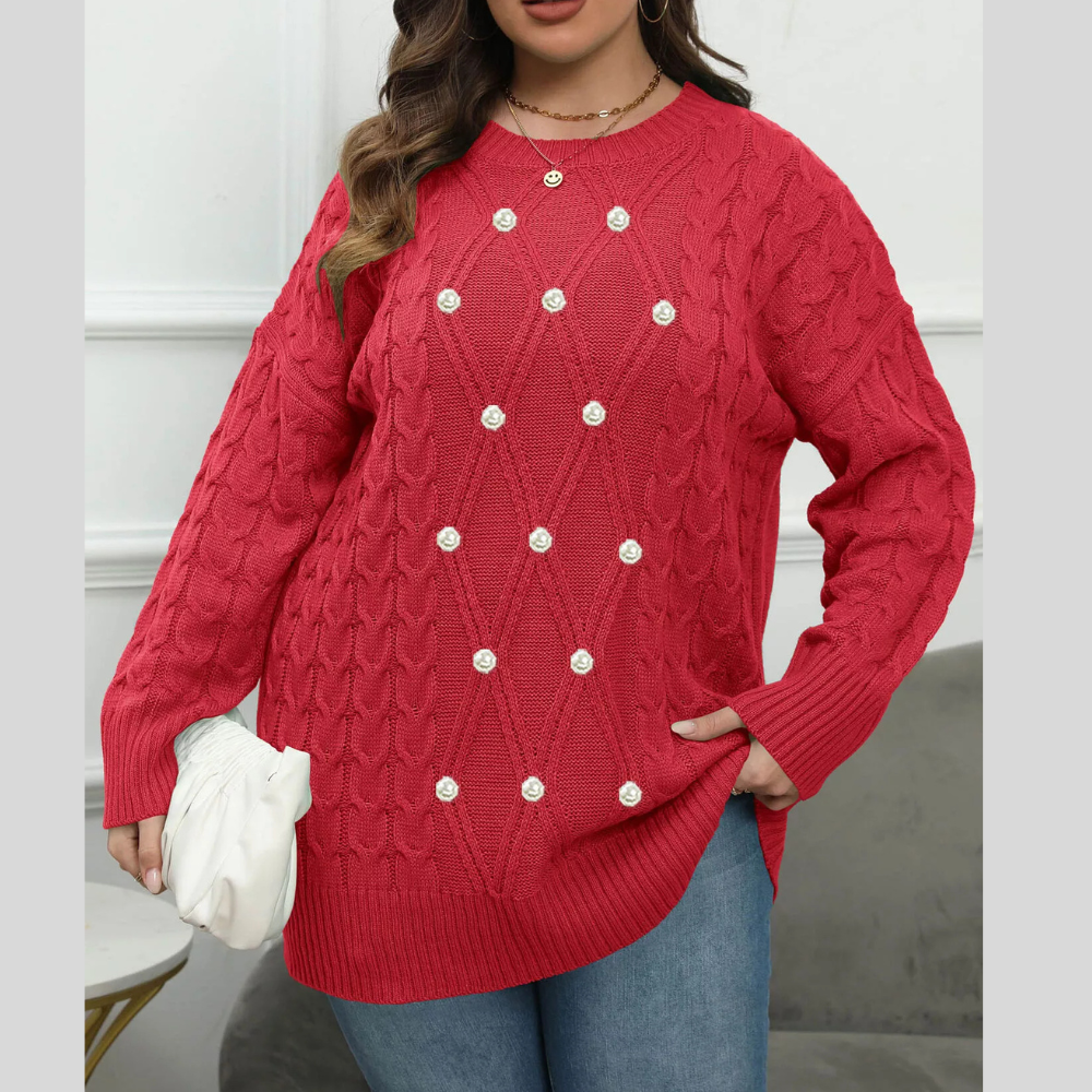 Plus Size Cable Knit Dropped Shoulder Sweater