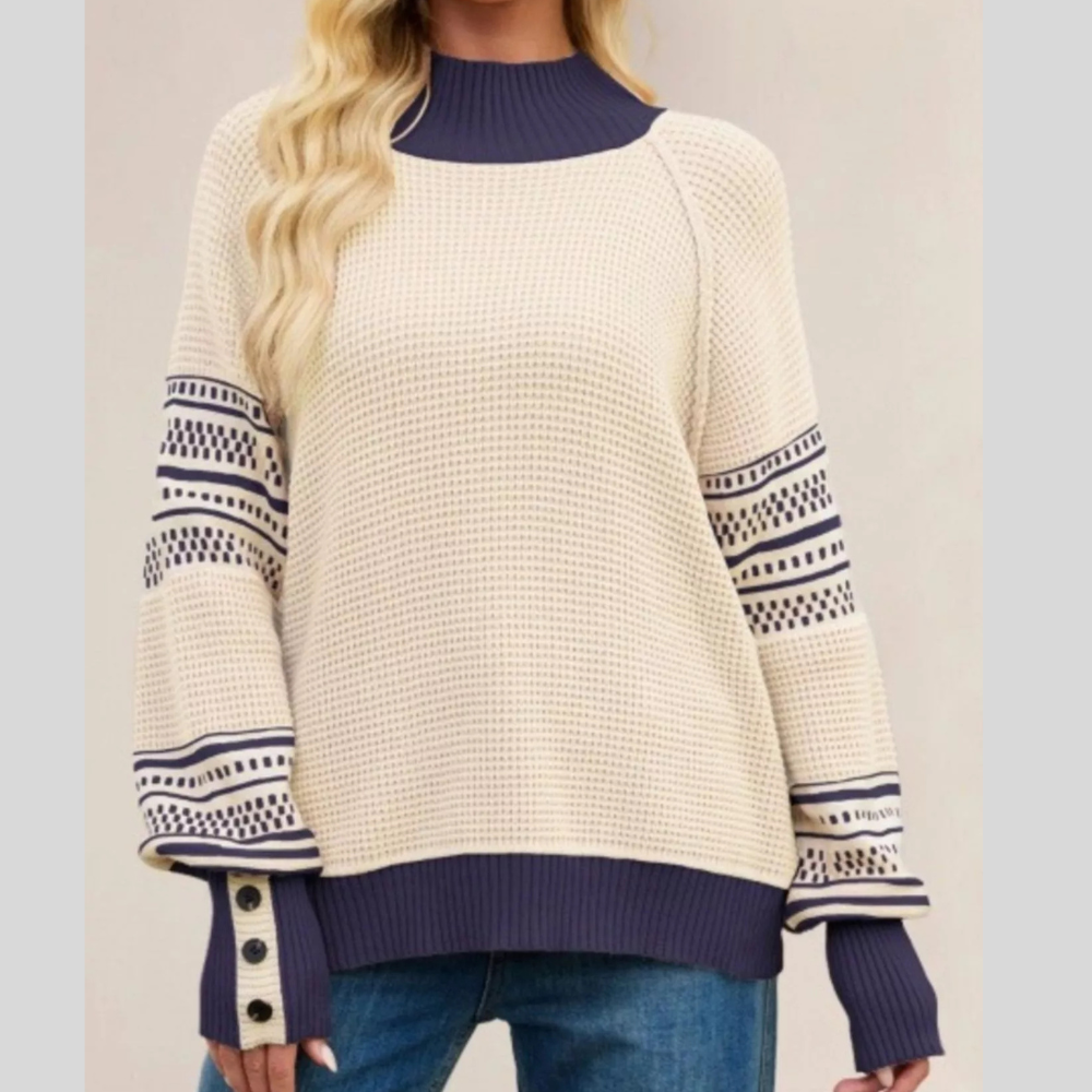 Waffle Knit Mock Neck Sweater
