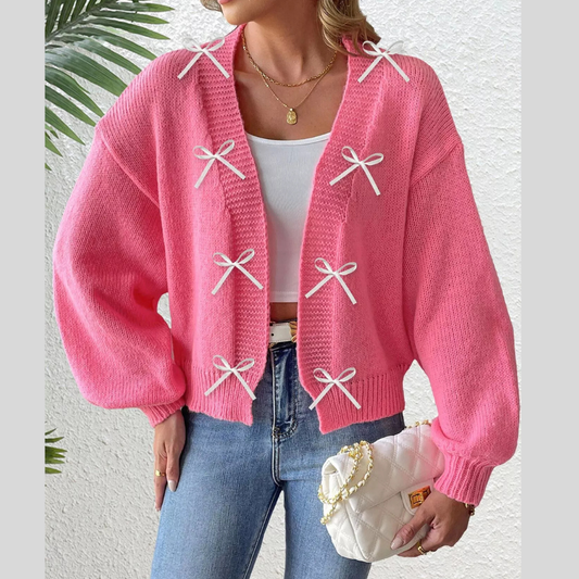 Bow-Tie Open Front Knit Cardigan