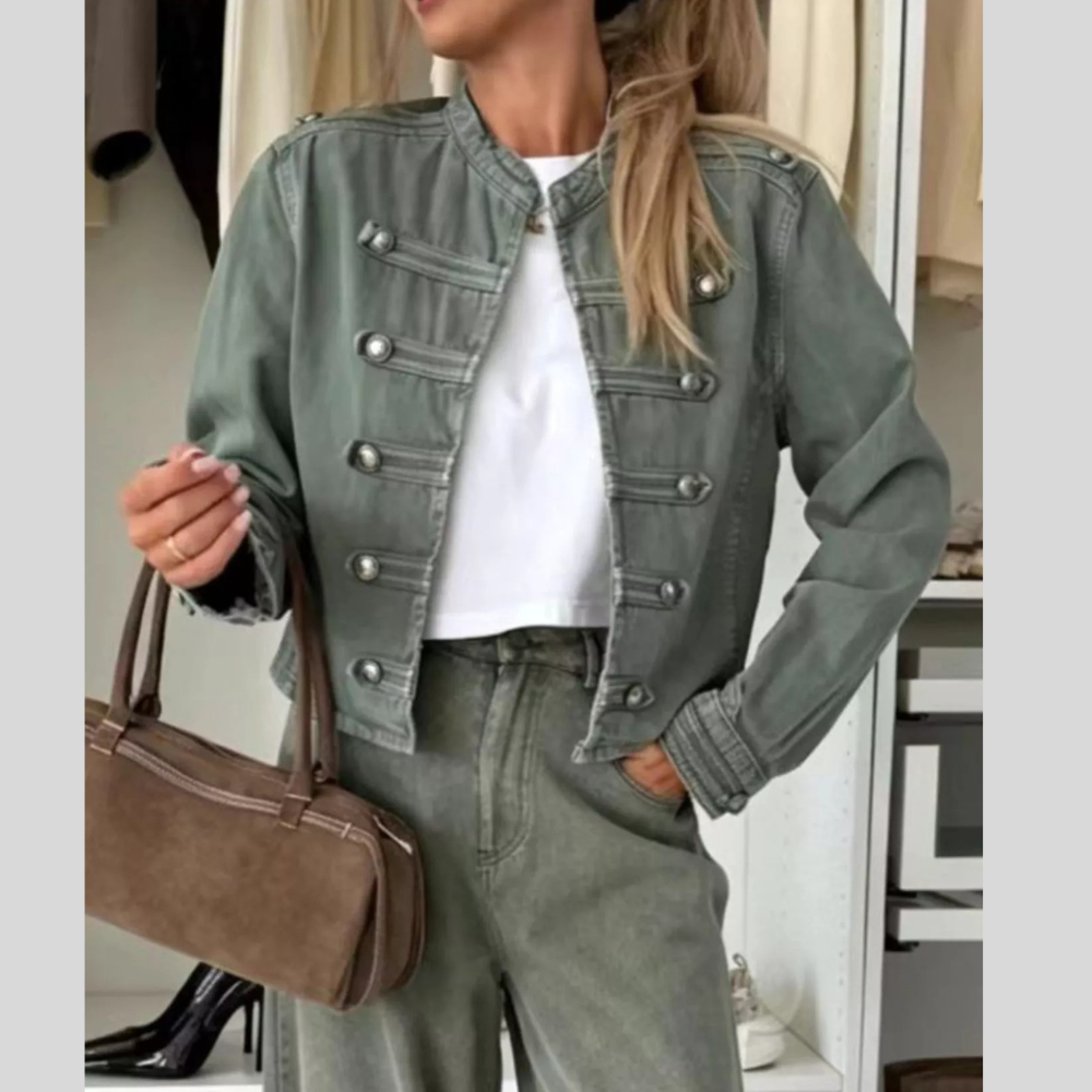 Decorative Button Cropped Denim Jacket