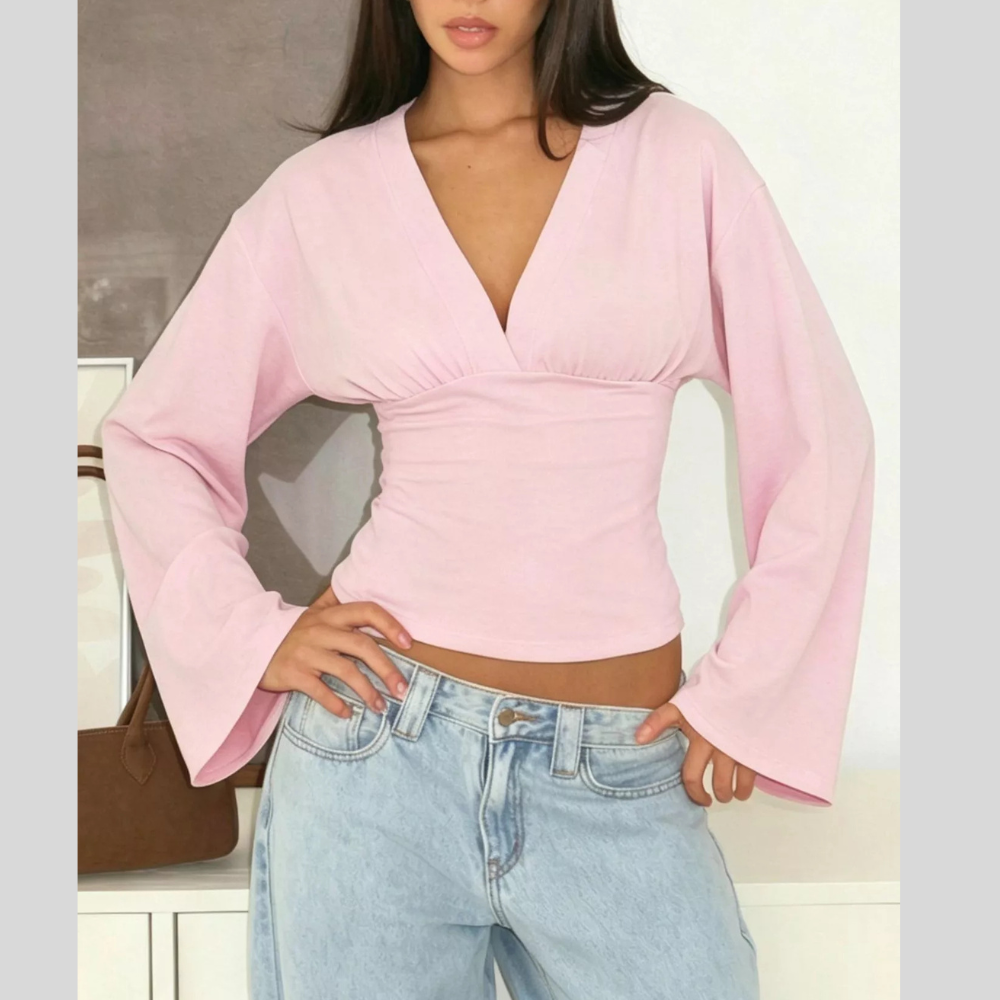 V-Neck Flare Sleeve Blouse