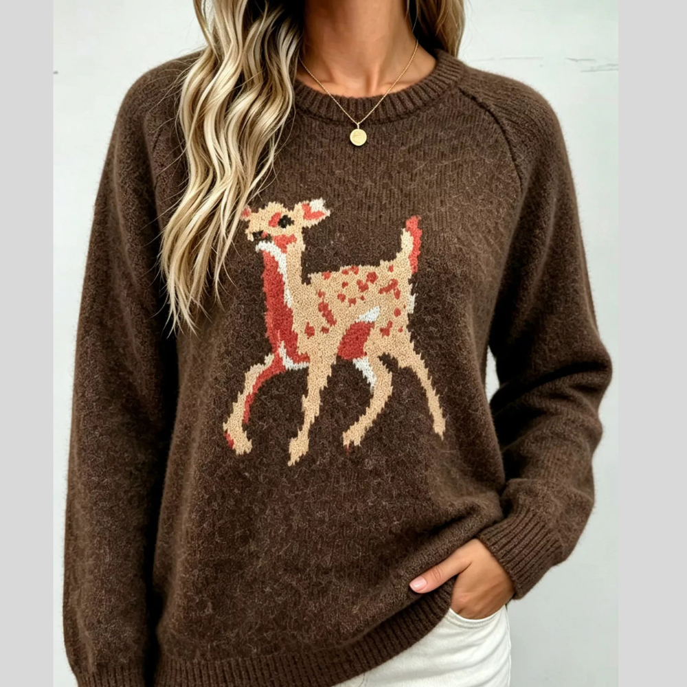 Deer Pattern Raglan Sleeve Sweater