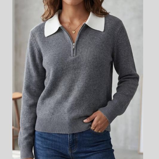 Contrast Collar Quarter Zip Sweater
