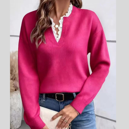 Lace Trim Dropped Shoulder Sweater