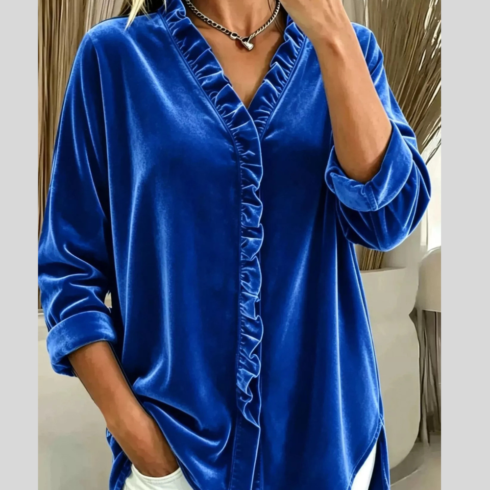 Velvet Frill V-Neck Blouse