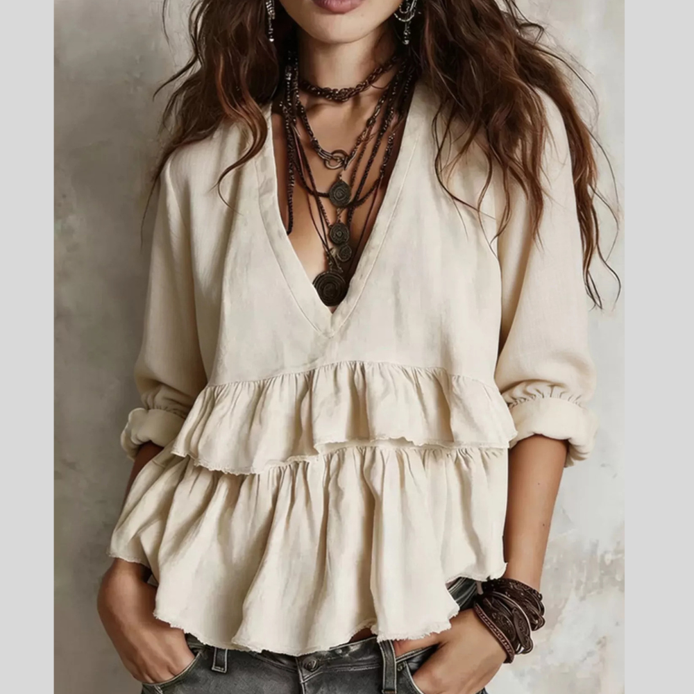 Full Size Ruffled Hem V-Neck Blouse Plus Size