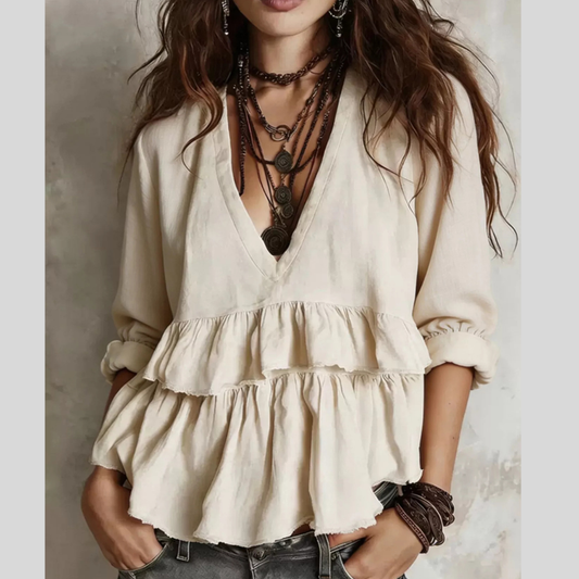 Full Size Ruffled Hem V-Neck Blouse Plus Size