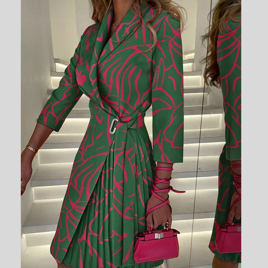 Blazer Style Pleated Midi Dress