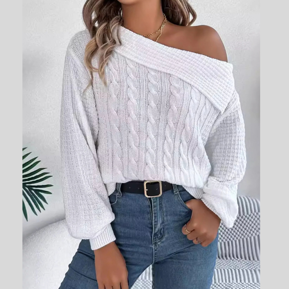 One Shoulder Cable Knit Sweater