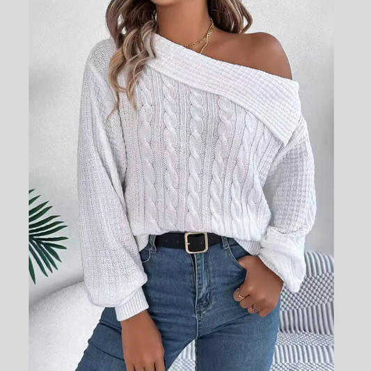 One Shoulder Cable Knit Sweater