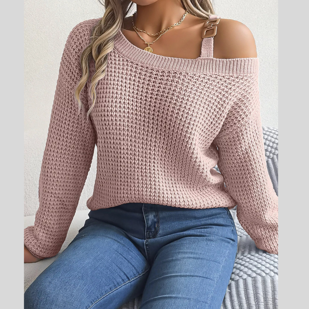 Asymmetrical Neck Long Sleeve Casual Sweater