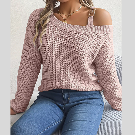 Asymmetrical Neck Long Sleeve Casual Sweater