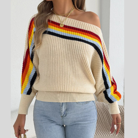 Striped Knit Boat Neck Sweater