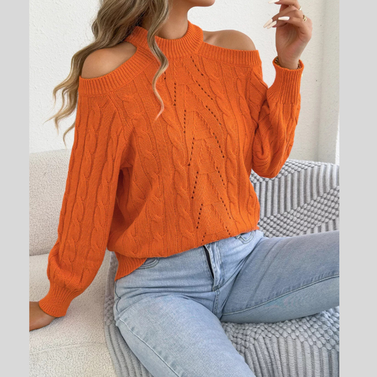 Cold Shoulder Cable Knit Sweater