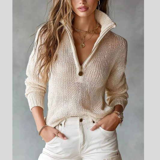Half-Zip Dropped Shoulder Sweater