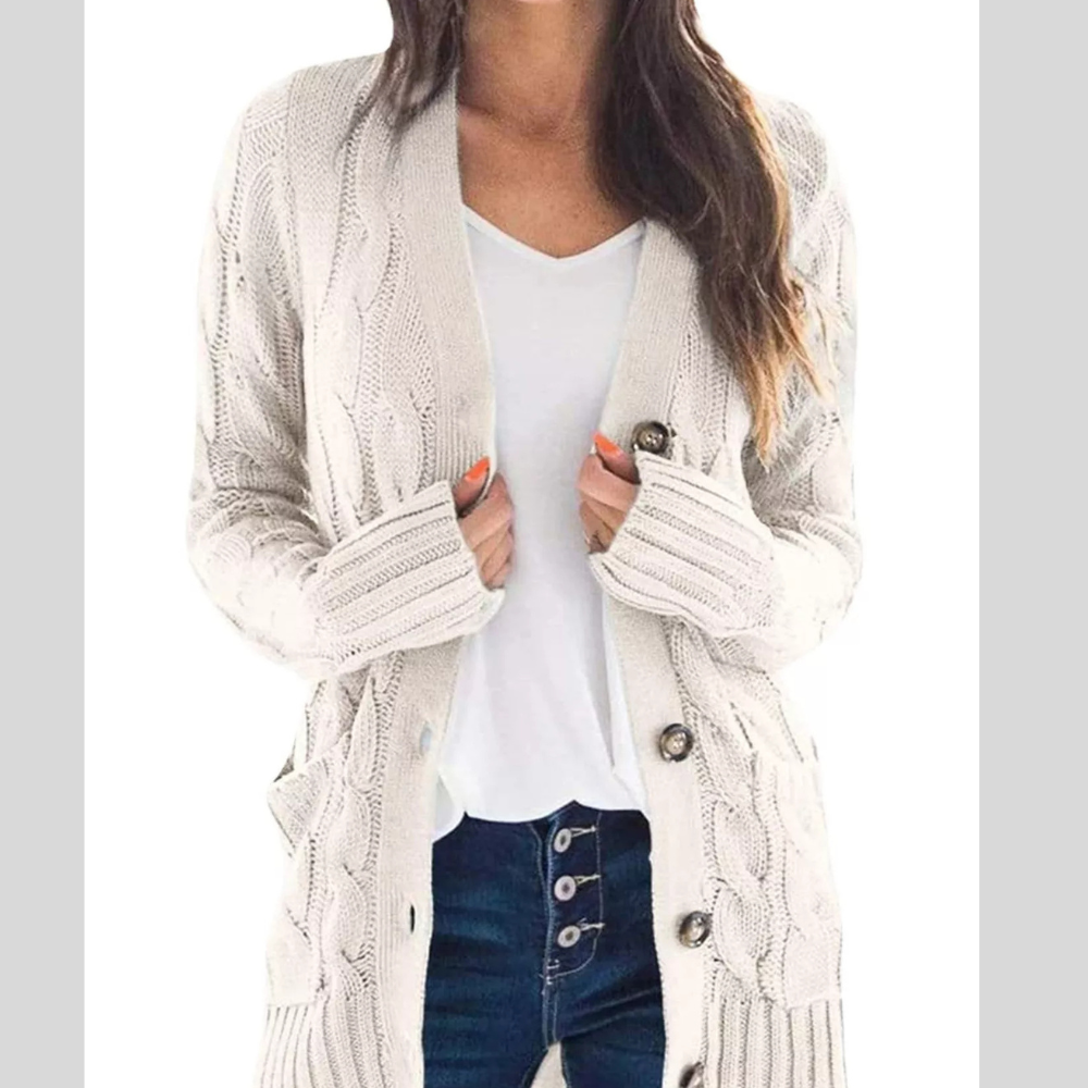Full Size Chunky Cable Knit Button-Down Cardigan Plus Size