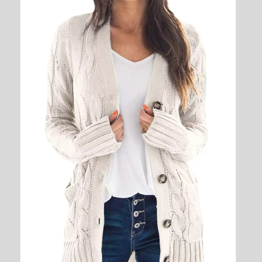 Full Size Chunky Cable Knit Button-Down Cardigan Plus Size