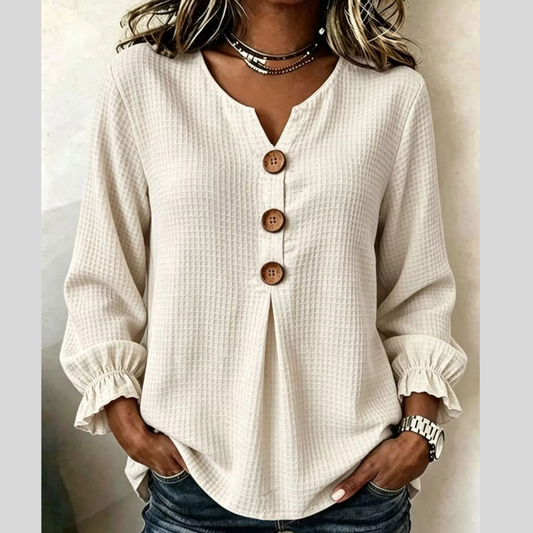Waffle Knit Flounce Sleeve Top
