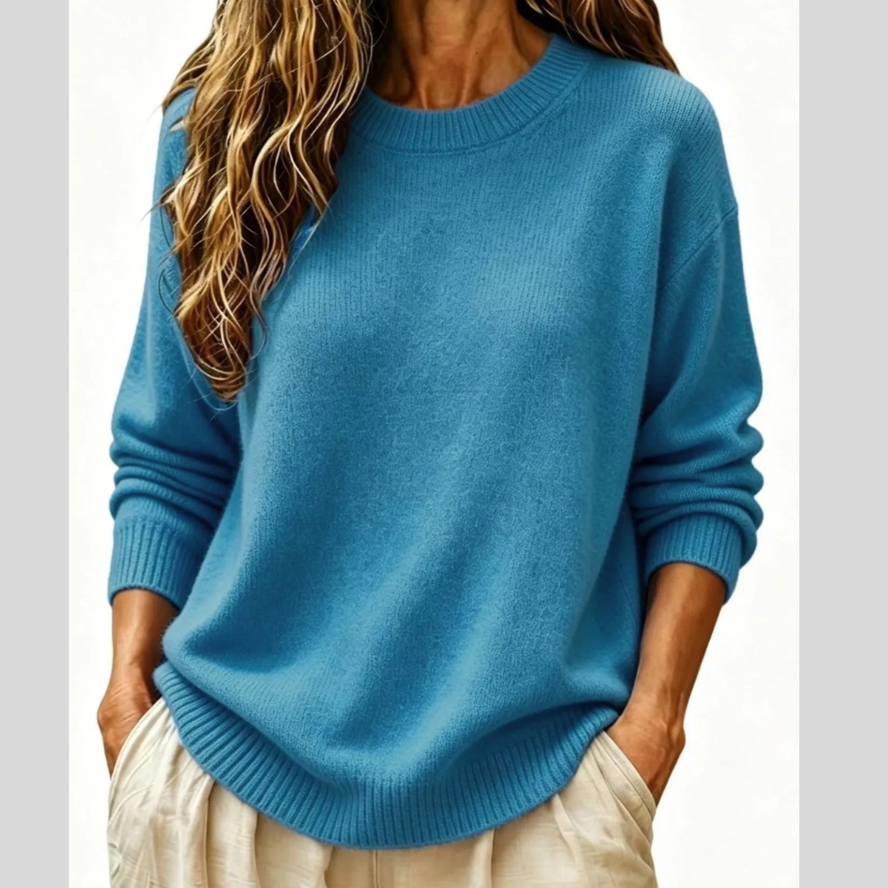 Full Size Round Neck Dropped Shoulder Casual Sweater Plus Size