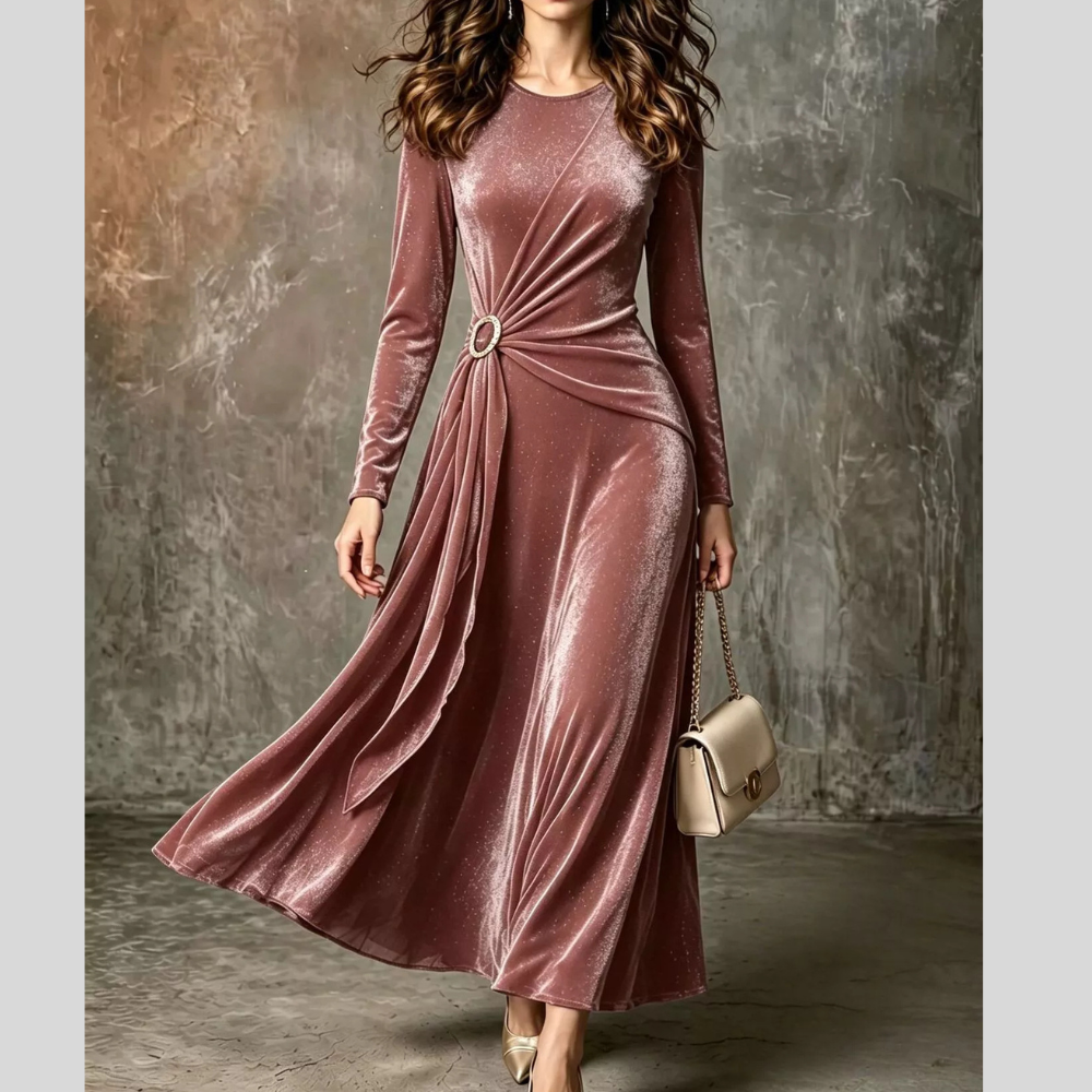 Full Size Velvet Long-Sleeve Maxi Dress with Ring Detail Plus Size