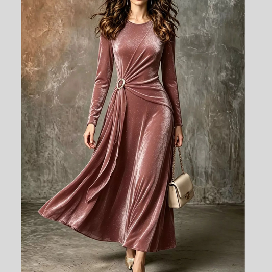 Full Size Velvet Long-Sleeve Maxi Dress with Ring Detail Plus Size