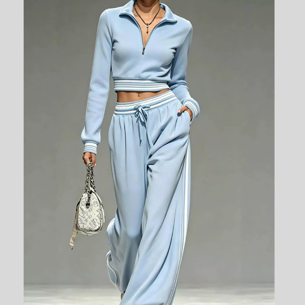 Full Size Half Zip Cropped Top and Pants Set Plus Size