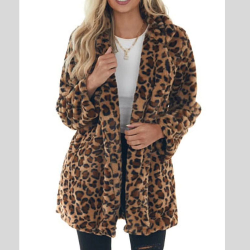 Full Size Leopard Open Front Outerwear Plus Size