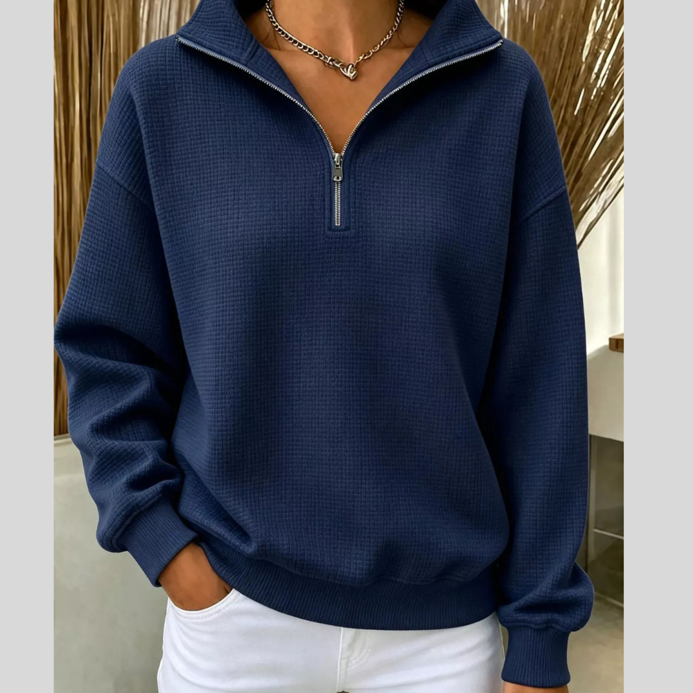 Full Size Waffle Knit Quarter-Zip Sweatshirt Plus Size