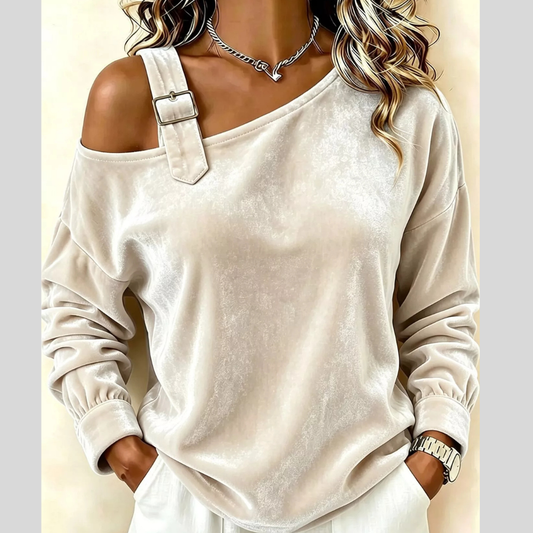Full Size Asymmetrical Neck Long Sleeve Sweatshirt Plus Size