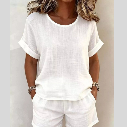 Full Size Solid Color Short Sleeve Top and Shorts Set Plus Size