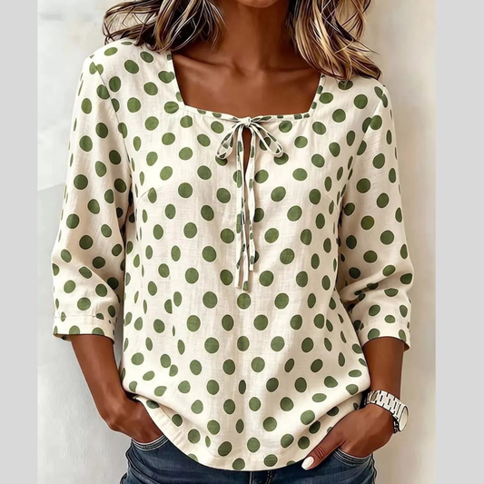 Full Size Square Neck Polka Dot Blouse Plus Size