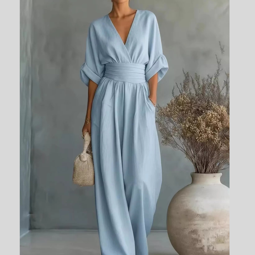 Full Size Half Sleeve Wide-Leg Casual Jumpsuit Plus Size