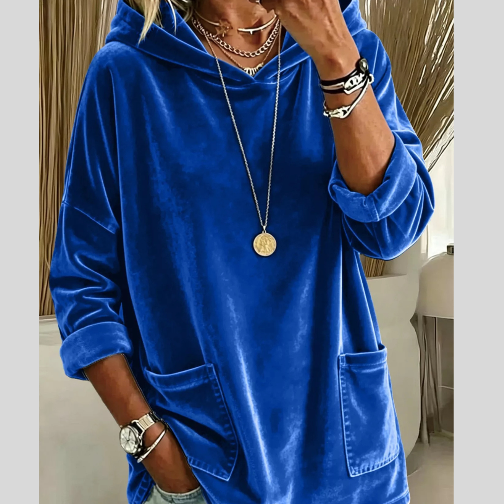 Full Size Velvet Long Sleeve Hoodie with Front Pockets Plus Size