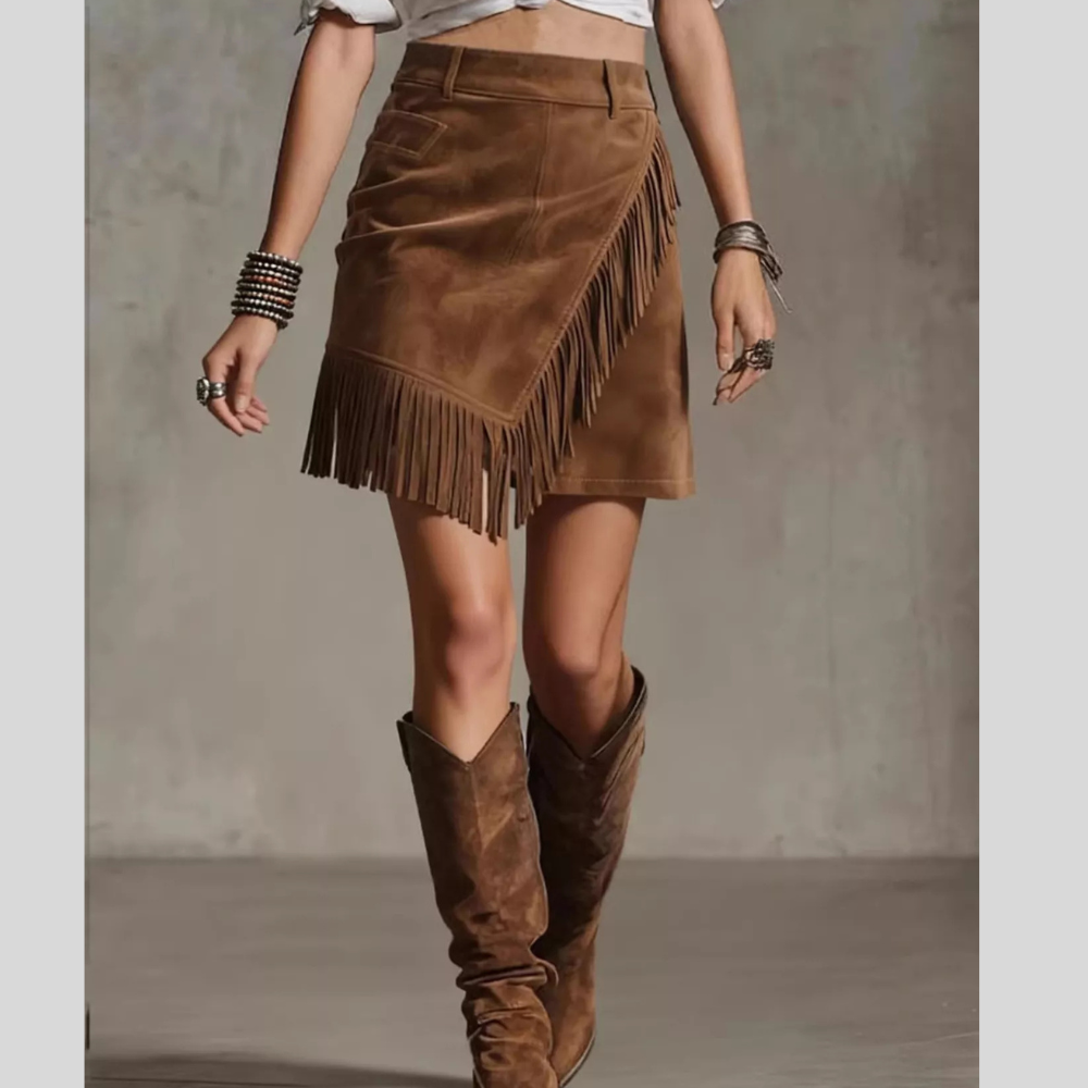 Fringed Wrap Mini Skirt