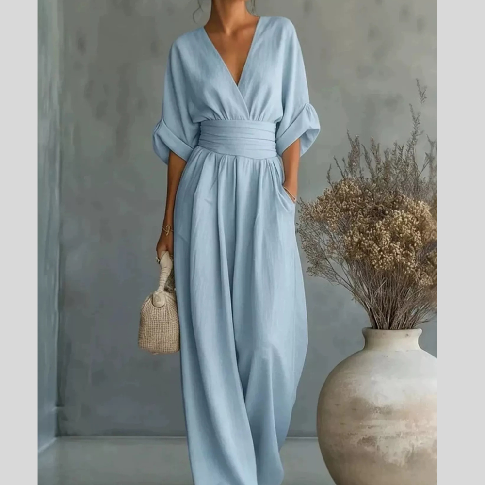 Full Size Half Sleeve Wide-Leg Casual Jumpsuit Plus Size