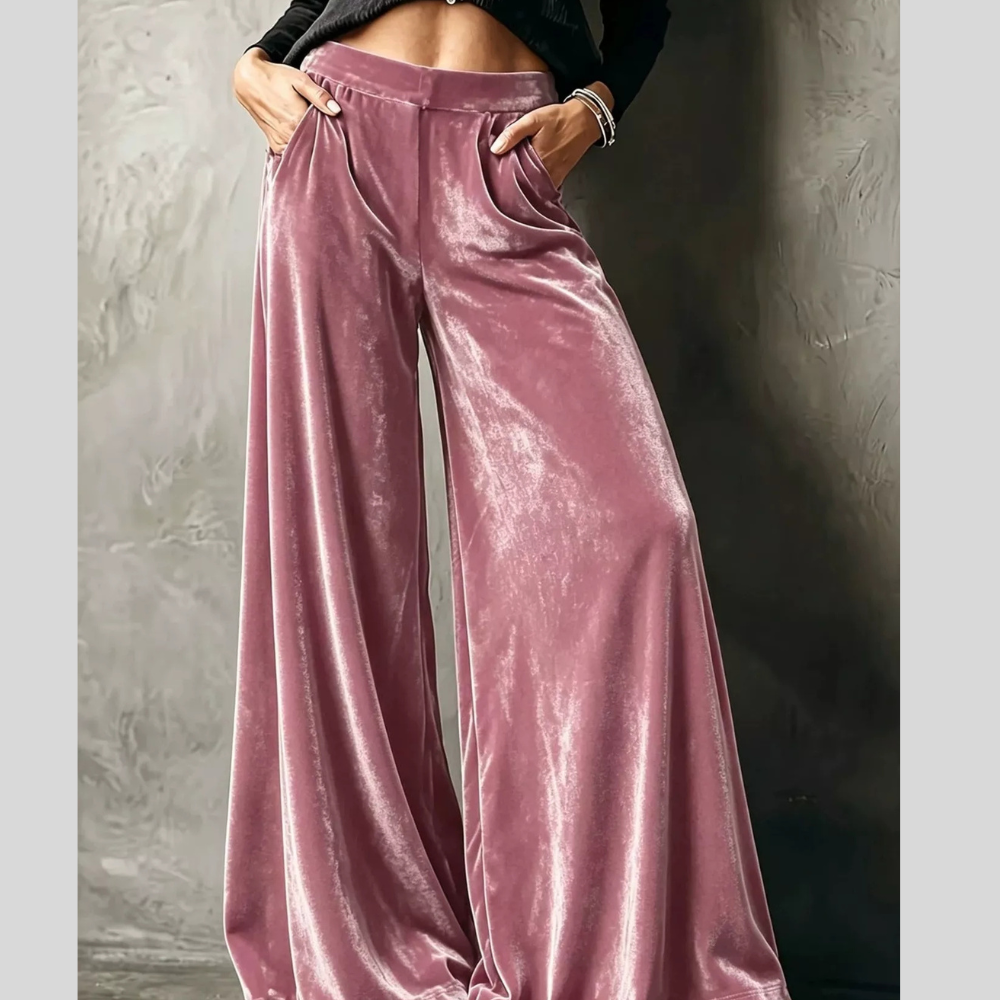 Full Size High-Waisted Wide-Leg Velvet Pants Plus Size