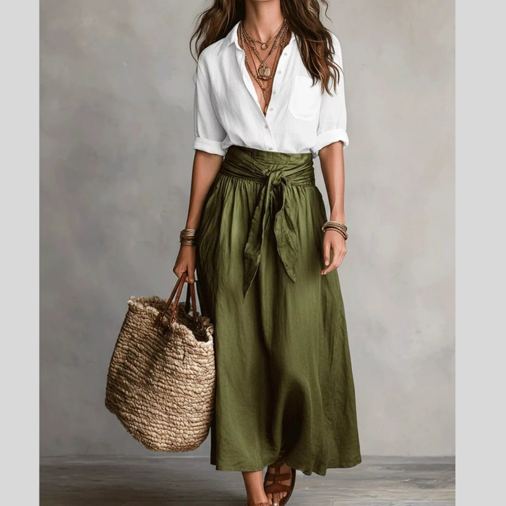 Full Size Button-Down Shirt and Skirt Set Plus Size