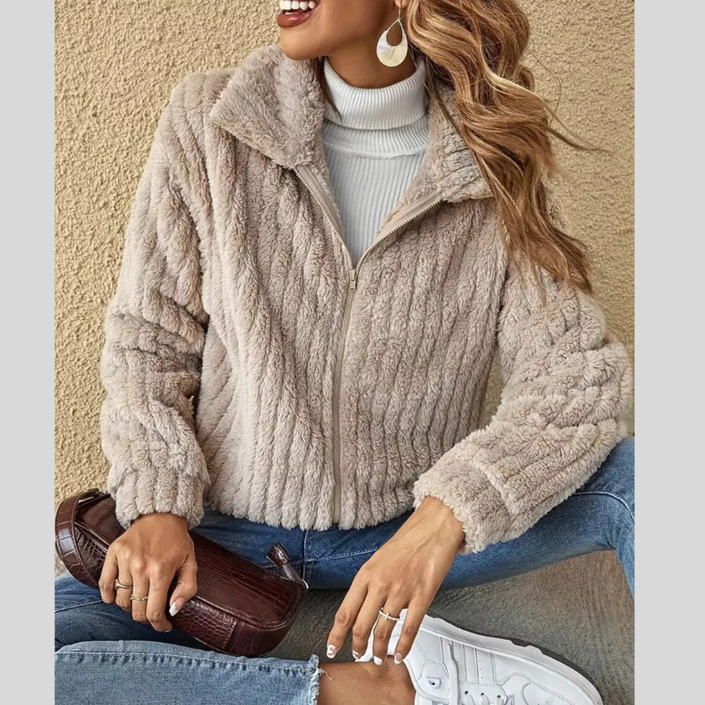 Full Size Faux Fur Zip-Up Outerwear Plus Size
