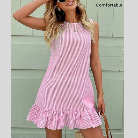 Sleeveless Striped Ruffle Hem Mini Dress