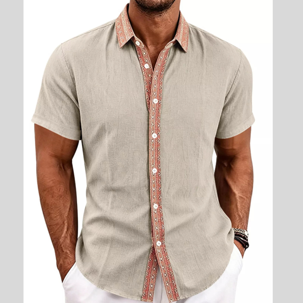 Men's Full Size Casual Short Sleeve Linen Shirt Plus Size
