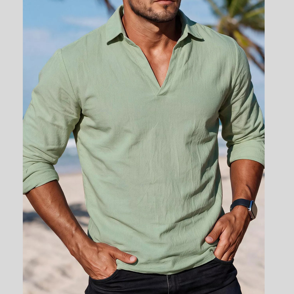 Men's Full Size Casual Long Sleeve Linen-Blend Shirt Plus Size