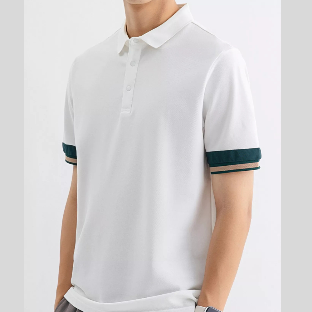 Men's Plus Size Button Detail Striped Cuff Polo