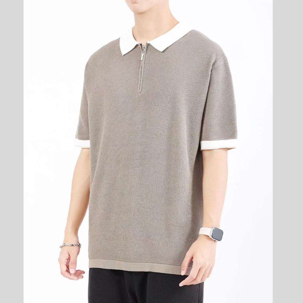 Men's Plus Size Textured Knit Polo with Zipper