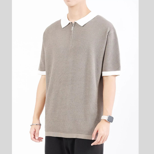 Men's Plus Size Textured Knit Polo with Zipper
