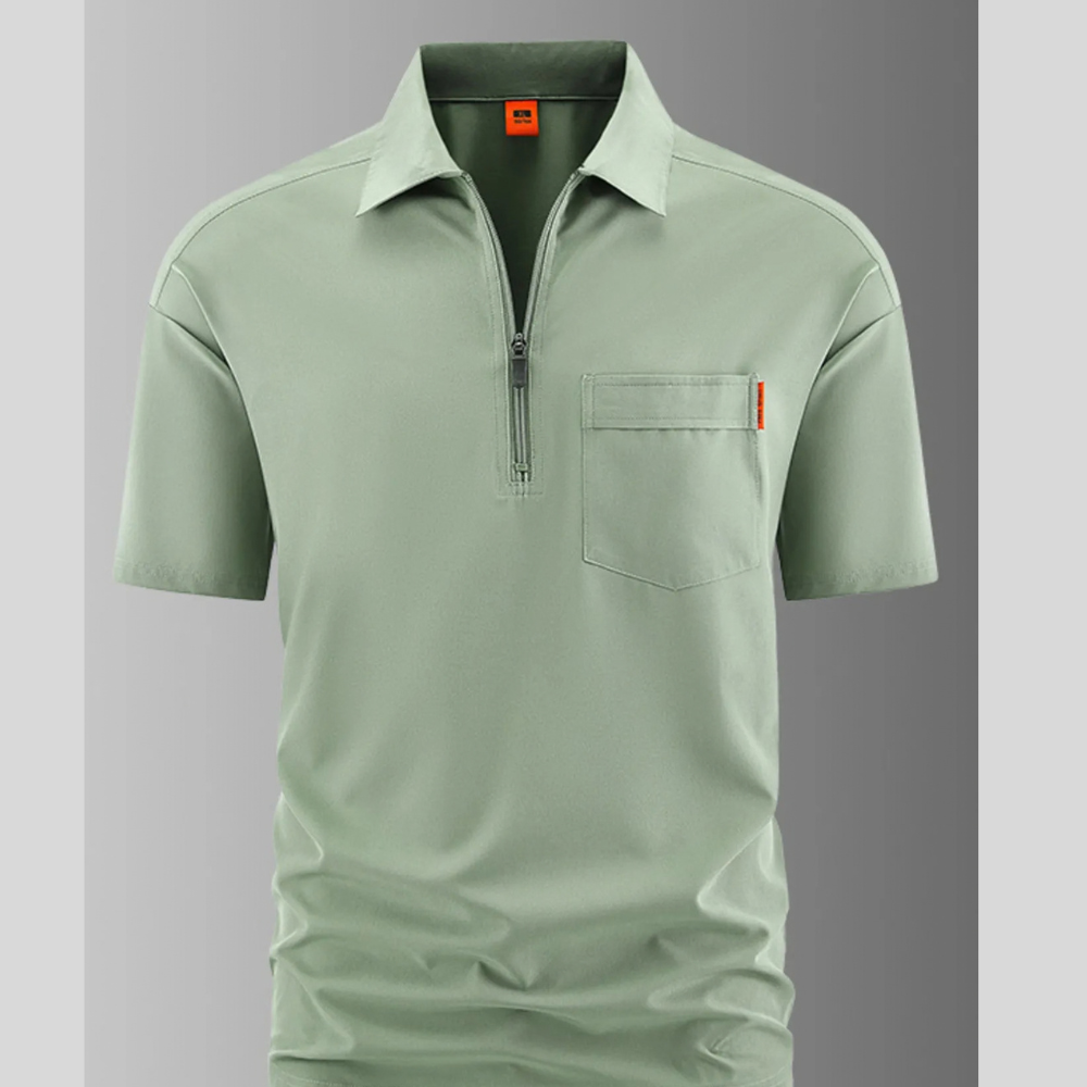 Men's Plus Size Casual Zipper Polo with Pocket