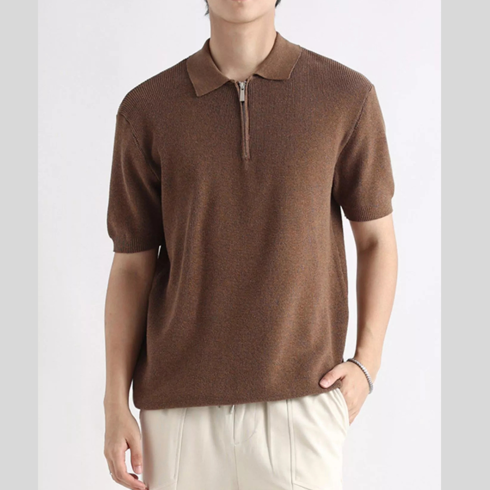 Men's Plus Size Textured Knit Zip-Up Top