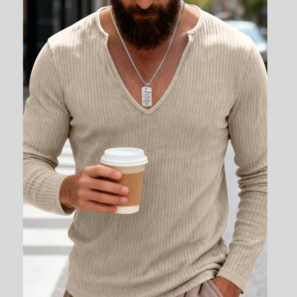 Men's Full Size Casual Ribbed Long Sleeve T-Shirt Plus Size