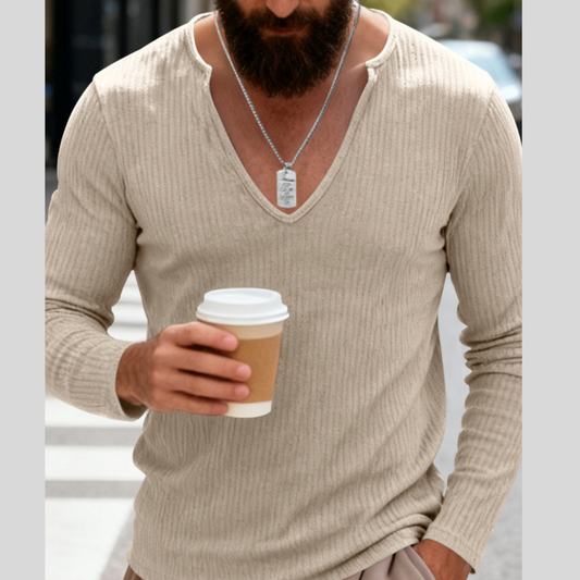 Men's Full Size Casual Ribbed Long Sleeve T-Shirt Plus Size