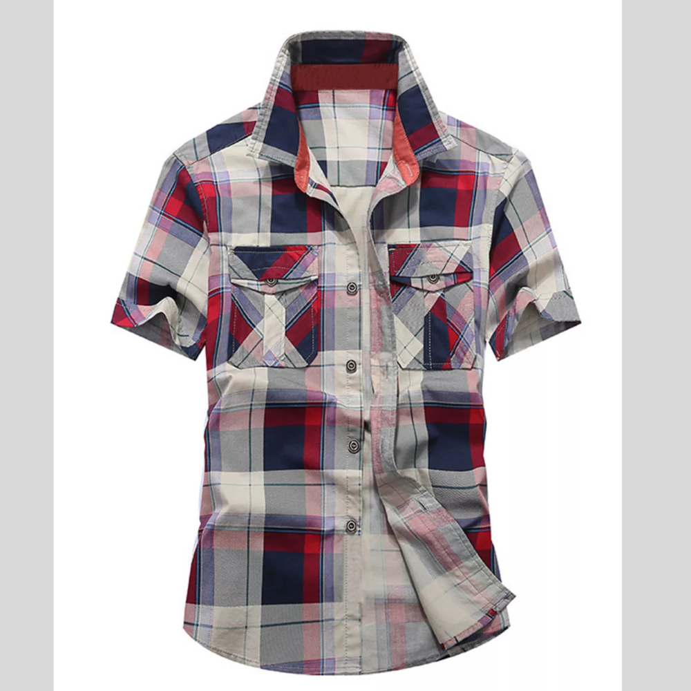 Men's Full Size Casual Plaid Short Sleeve Shirt Plus Size